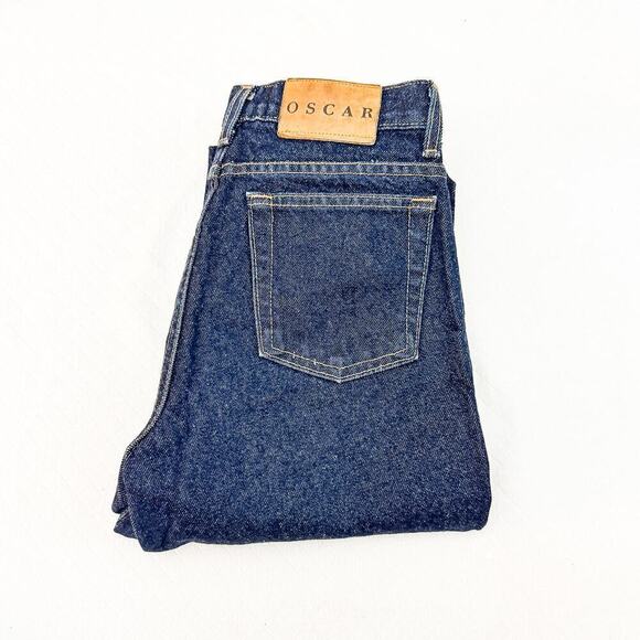 Oscar de la Renta Dark Wash Denim Straight High Rise Leg Jeans P60399P Size 8 - Picture 1 of 9